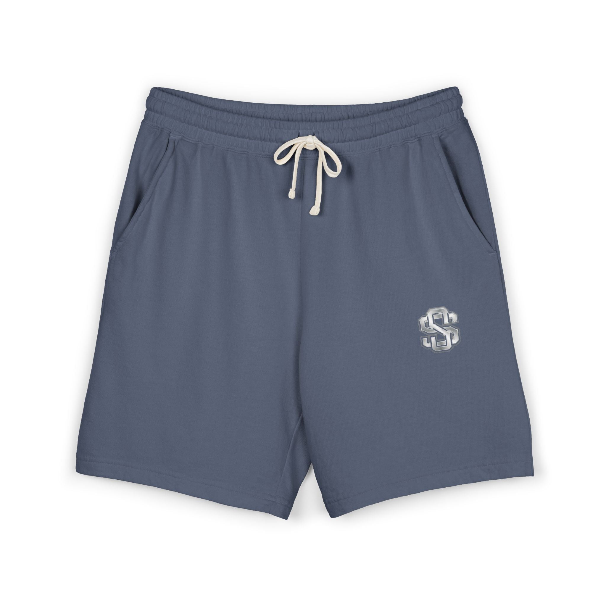 Lightweight Garment-Dyed Fleece Sweat Shorts — Neutral Cream with Subtle Chest 'S' Logo