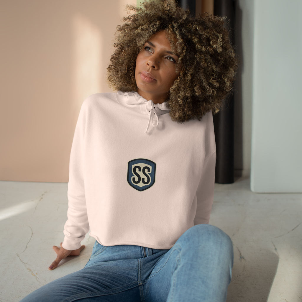SS ICON Cropped Hoodie — Minimal Shield Logo & Back Star Graphic