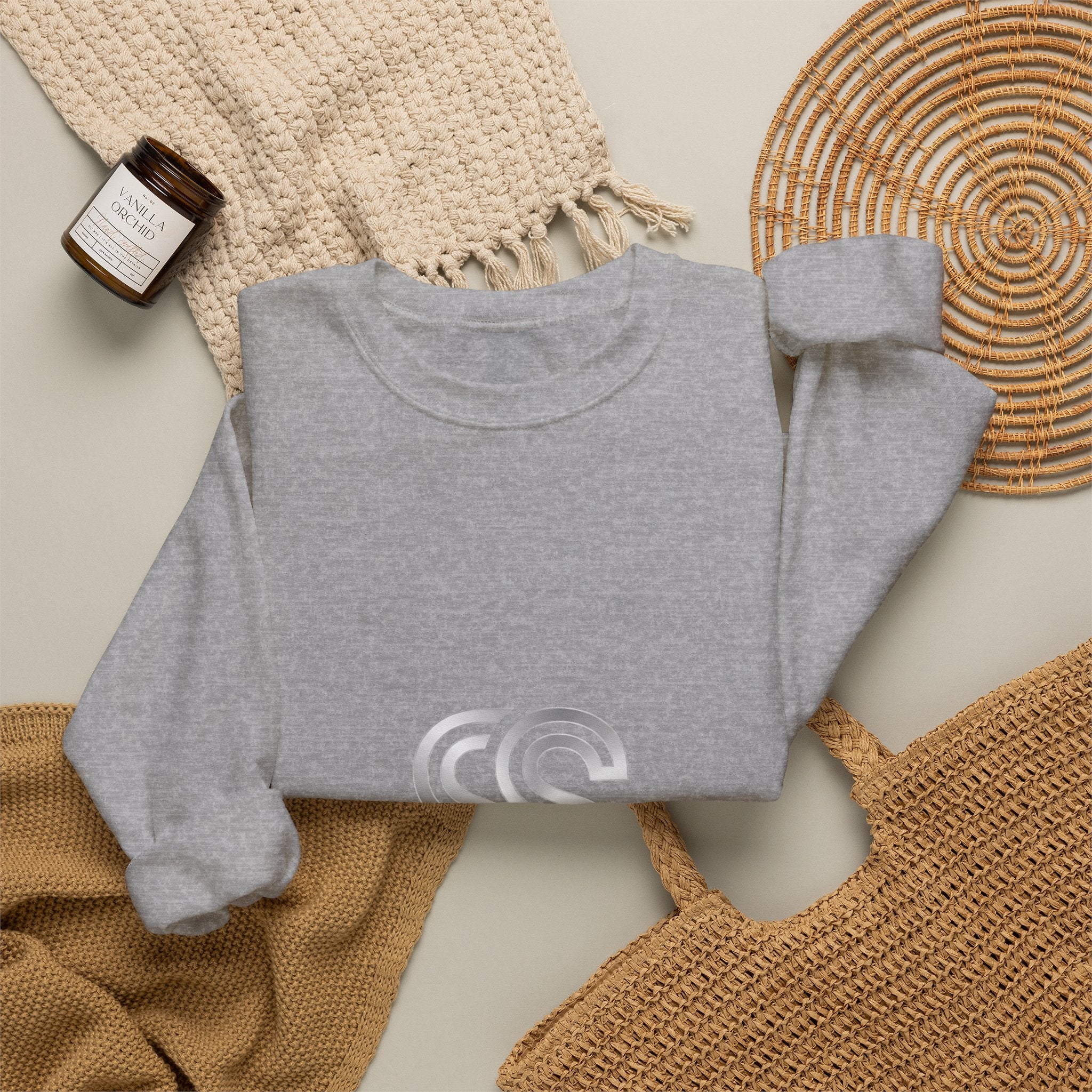 Crewneck Sweatshirt with Subtle 'SS' Monogram – Minimalist Neutral Pullover