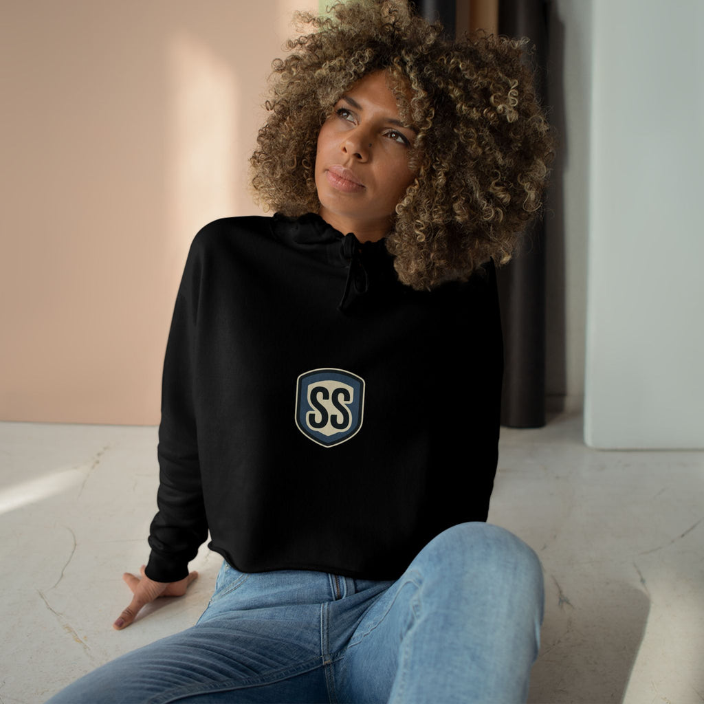 SS ICON Cropped Hoodie — Minimal Shield Logo & Back Star Graphic