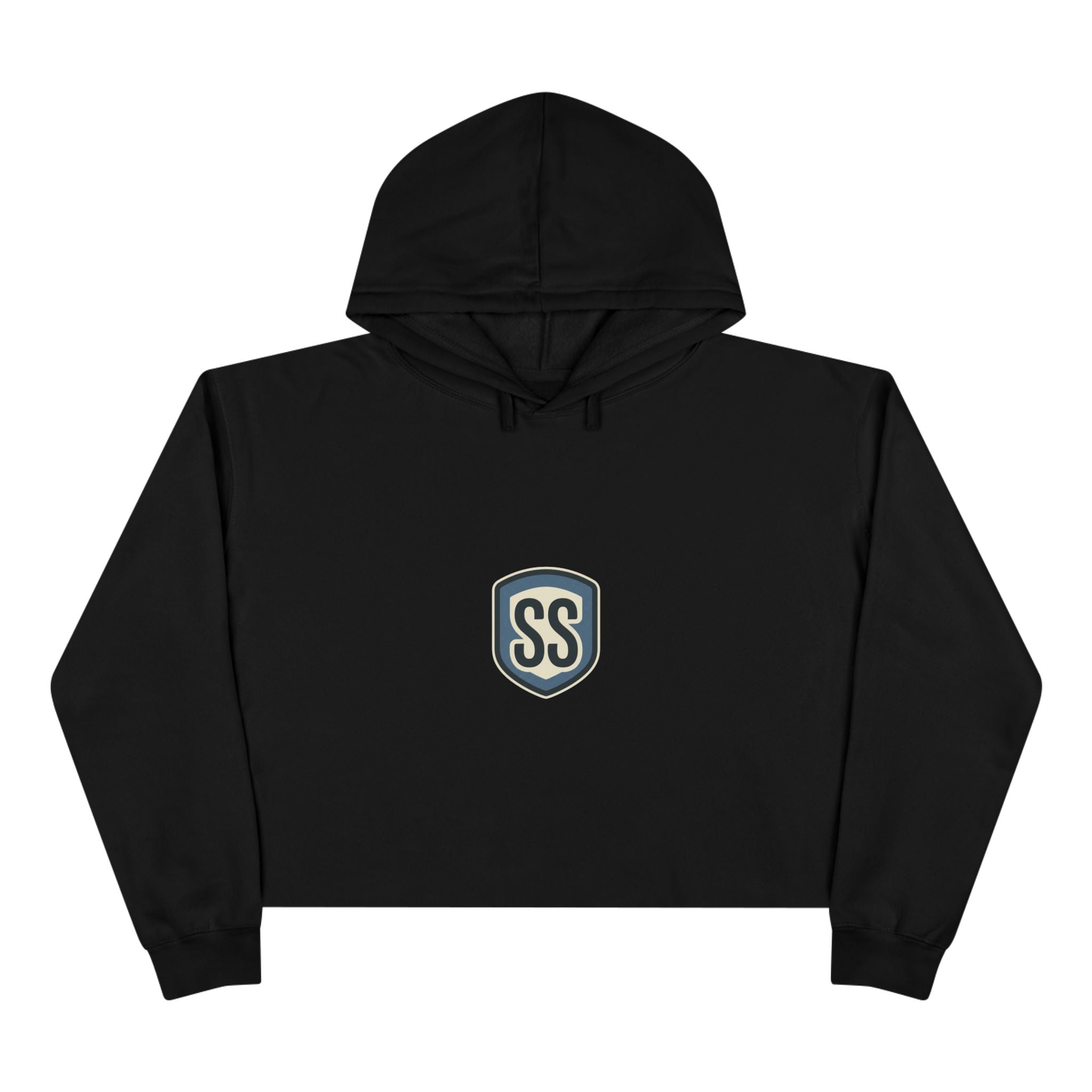 SS ICON Cropped Hoodie — Minimal Shield Logo & Back Star Graphic