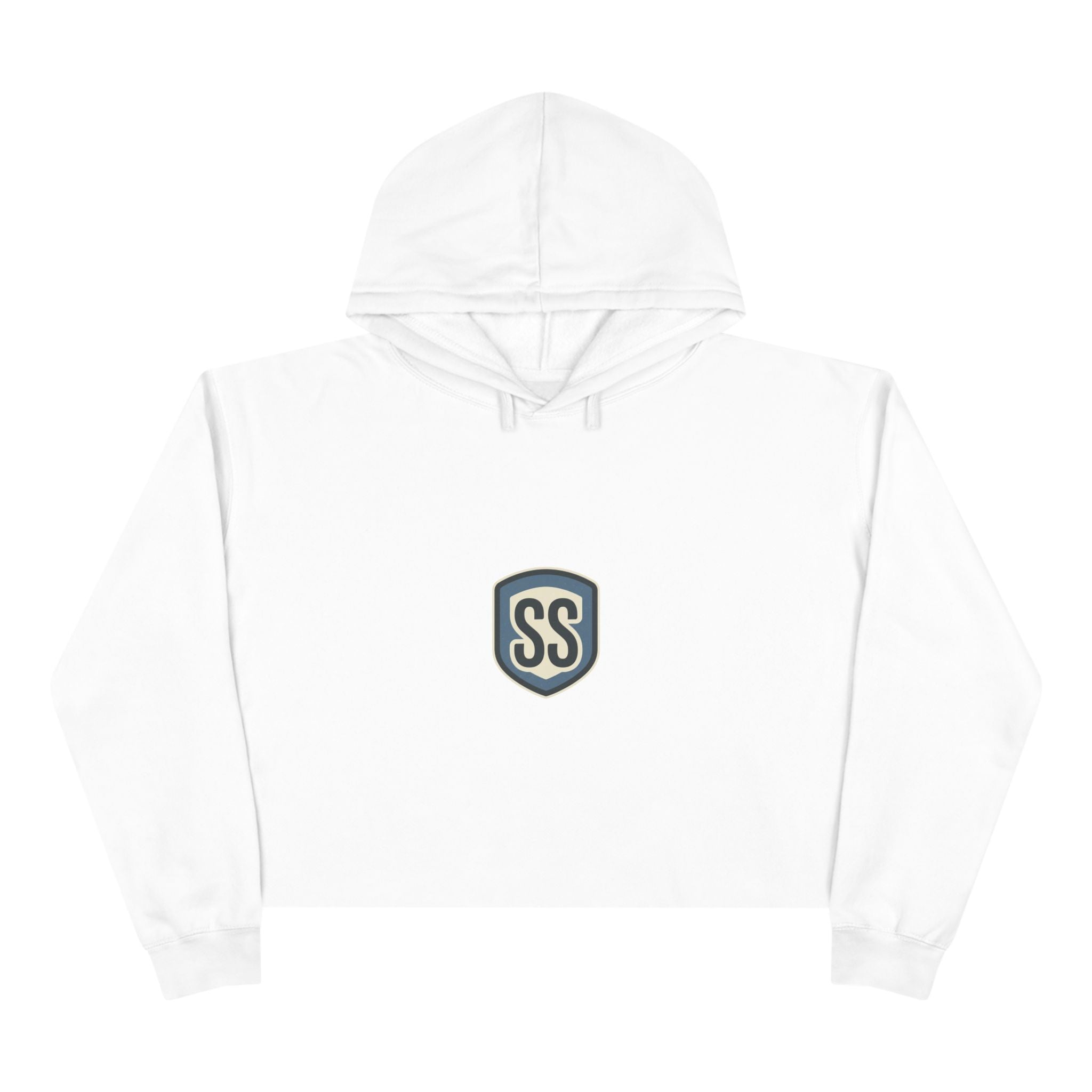 SS ICON Cropped Hoodie — Minimal Shield Logo & Back Star Graphic