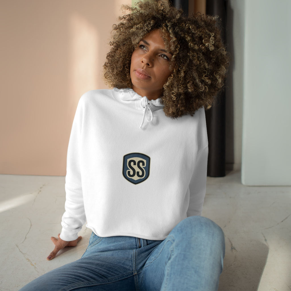 SS ICON Cropped Hoodie — Minimal Shield Logo & Back Star Graphic