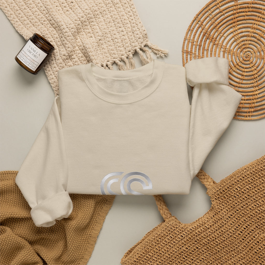 Crewneck Sweatshirt with Subtle 'SS' Monogram – Minimalist Neutral Pullover