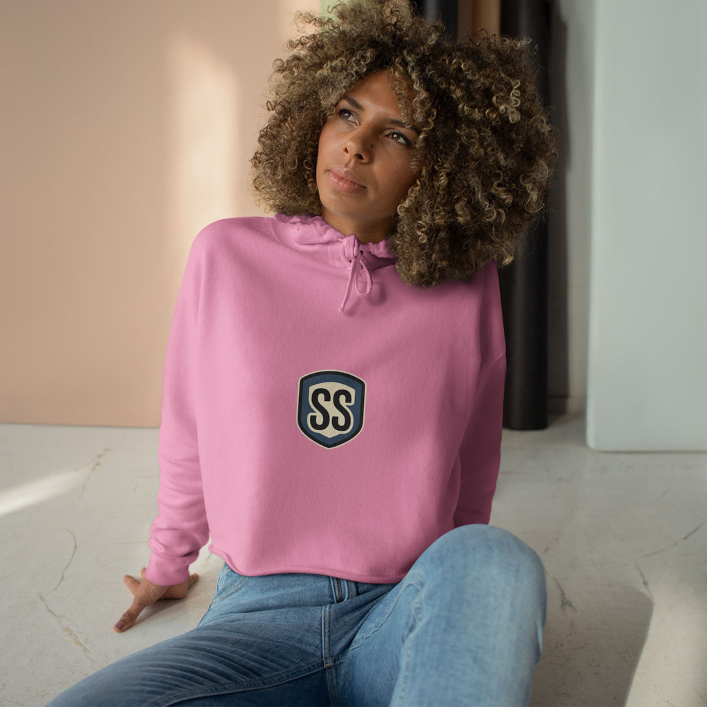 SS ICON Cropped Hoodie — Minimal Shield Logo & Back Star Graphic