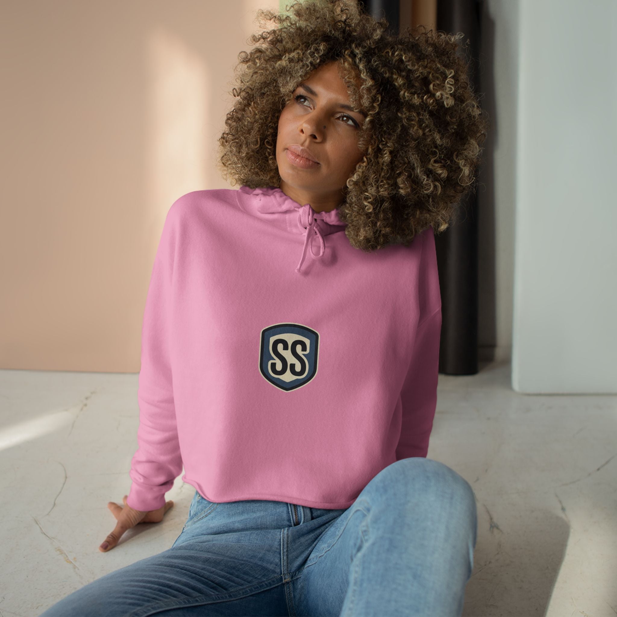 SS ICON Cropped Hoodie — Minimal Shield Logo & Back Star Graphic